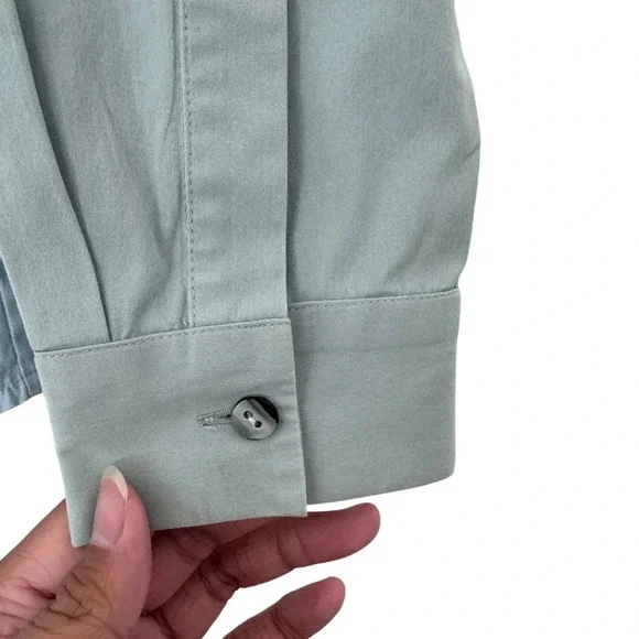 Piazza Sempione Light Blue Ruffle Button Down Shirt Blouse Made in Italy Sz M/8 - Picture 12 of 16